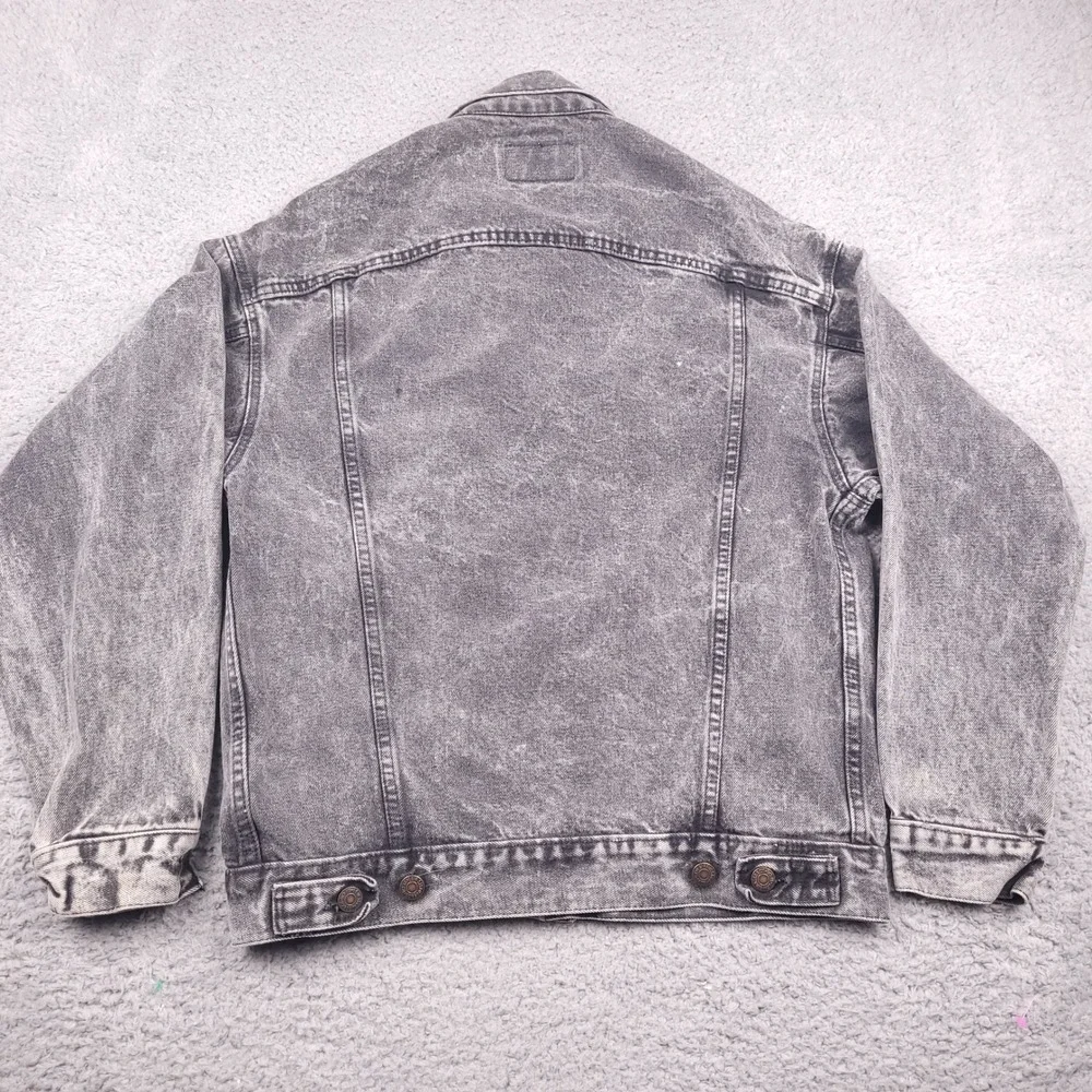 Vintage 80s Levis Denim Jacket Gray Acid Wash Mens Trucker Jean Jacket USA Small - Picture 13 of 15